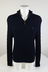 Ralph Lauren kabeltrui met kwart rits - M
