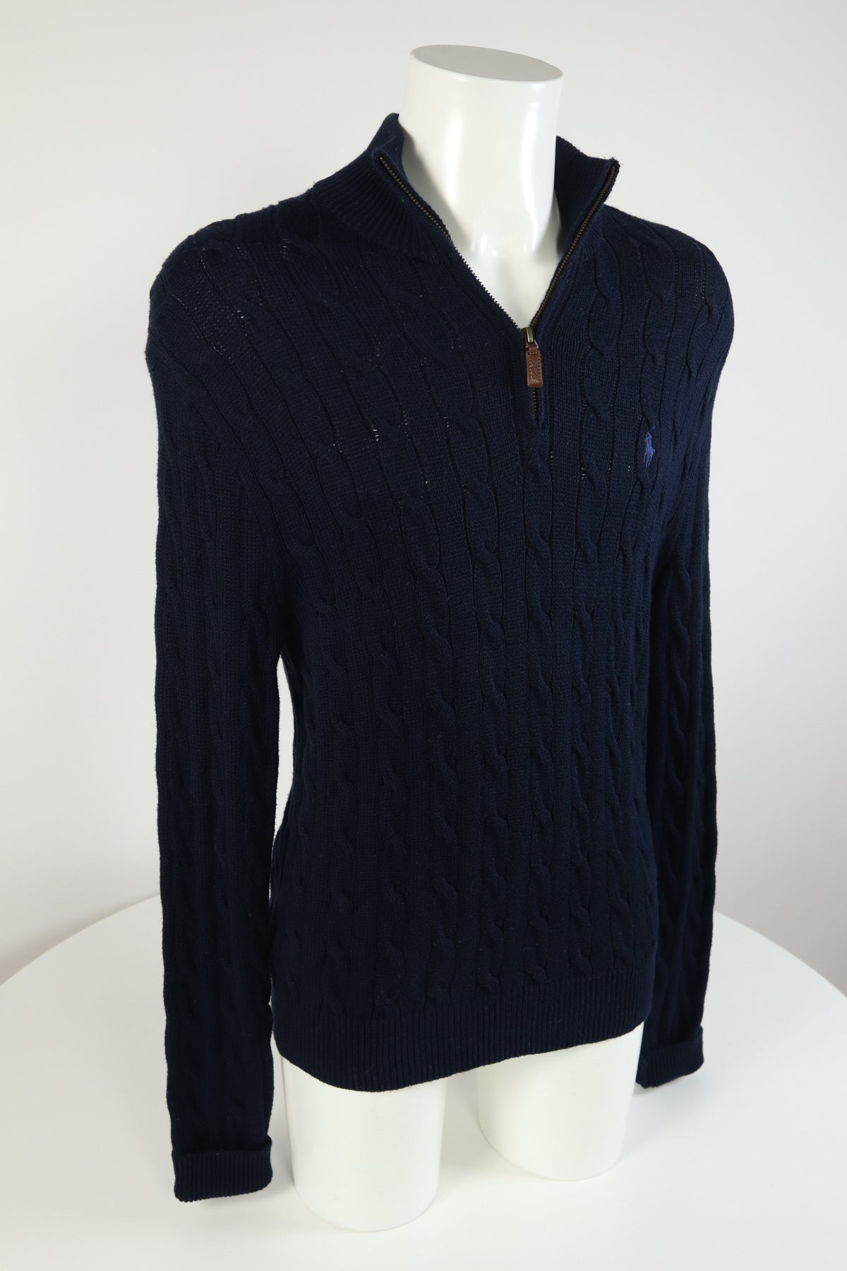 Ralph Lauren kabeltrui met kwart rits - M