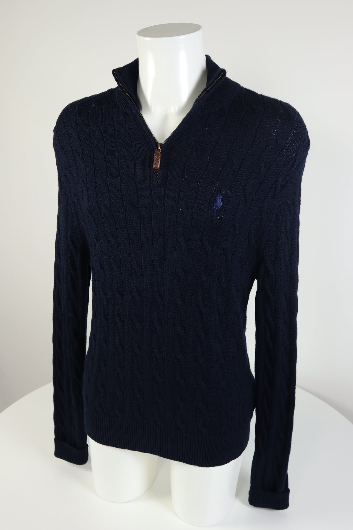 Ralph Lauren kabeltrui met kwart rits - M