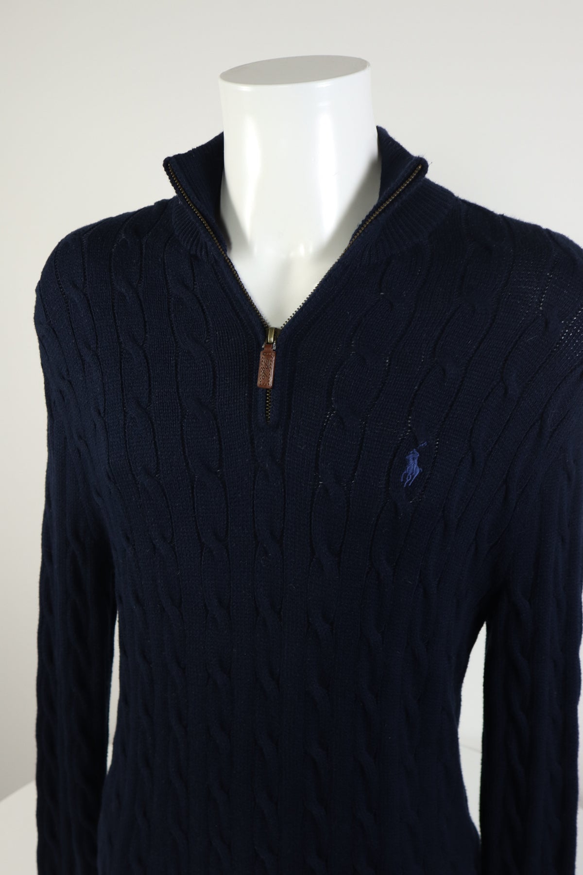 Ralph Lauren kabeltrui met kwart rits - M