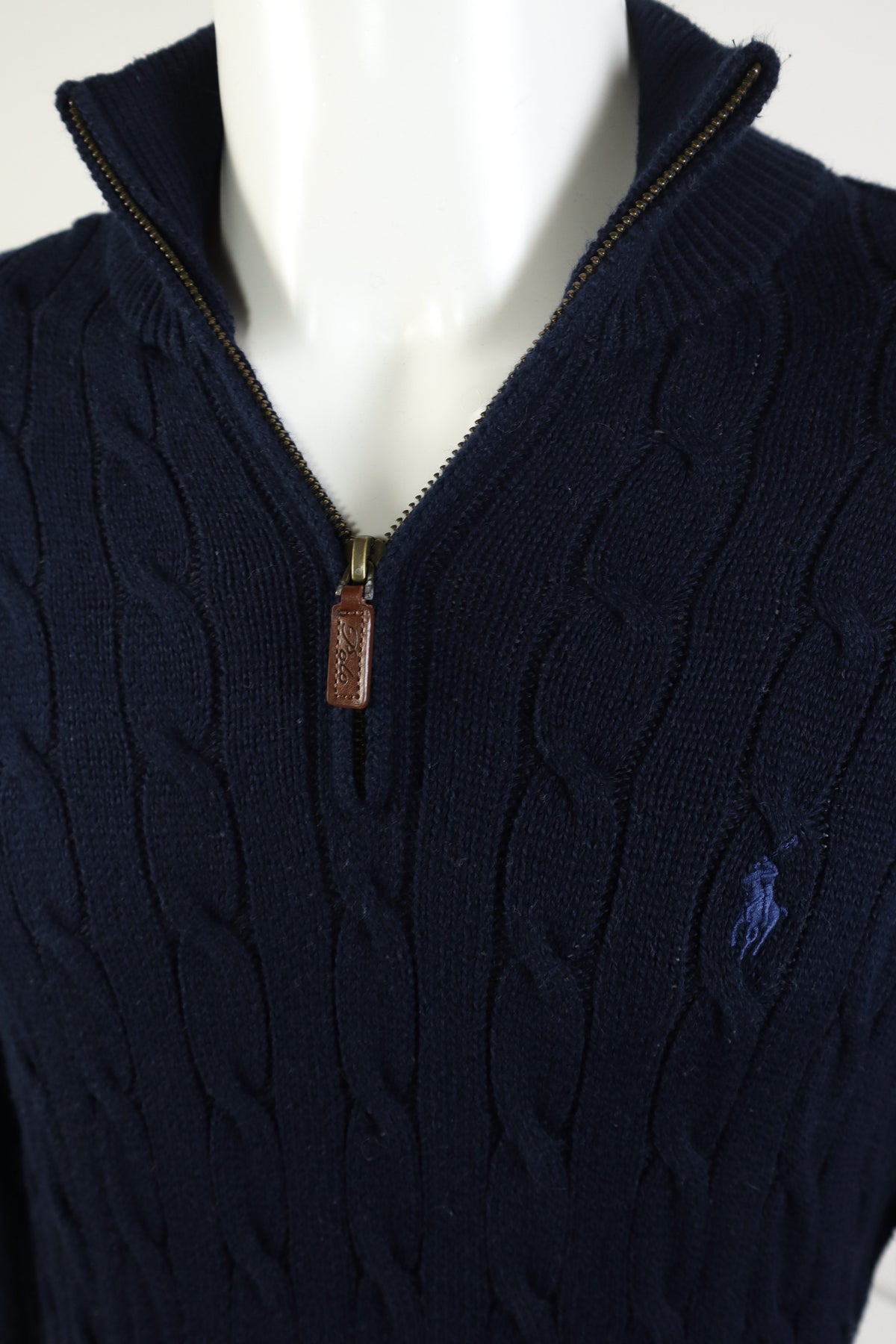 Ralph Lauren kabeltrui met kwart rits - M