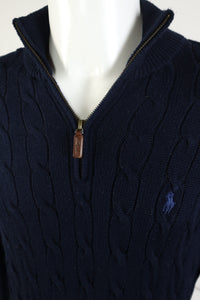 Ralph Lauren kabeltrui met kwart rits - M