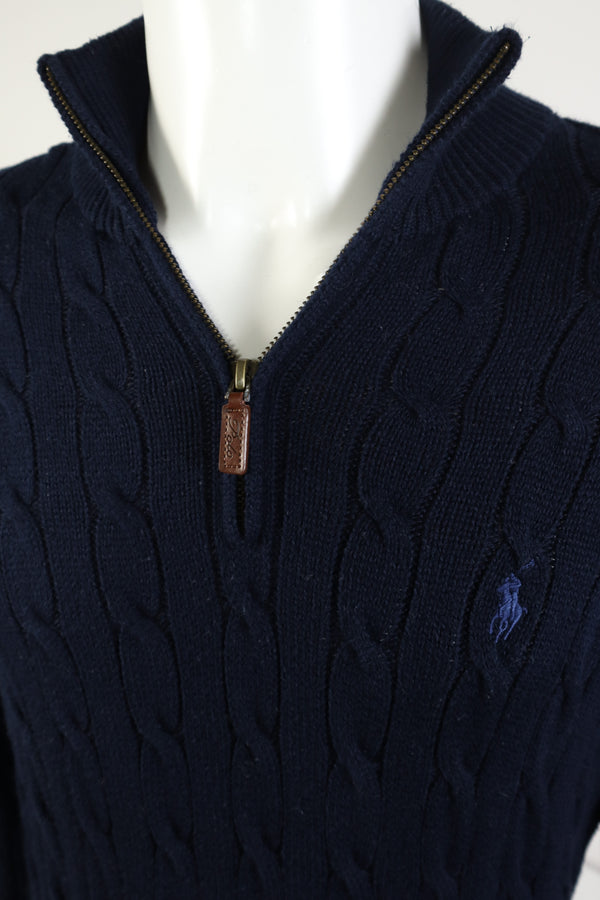 Ralph Lauren kabeltrui met kwart rits - M