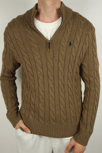 Ralph Lauren kabeltrui met kwart rits - M