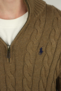 Ralph Lauren kabeltrui met kwart rits - M