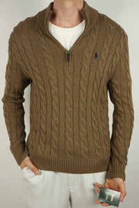Ralph Lauren kabeltrui met kwart rits - M
