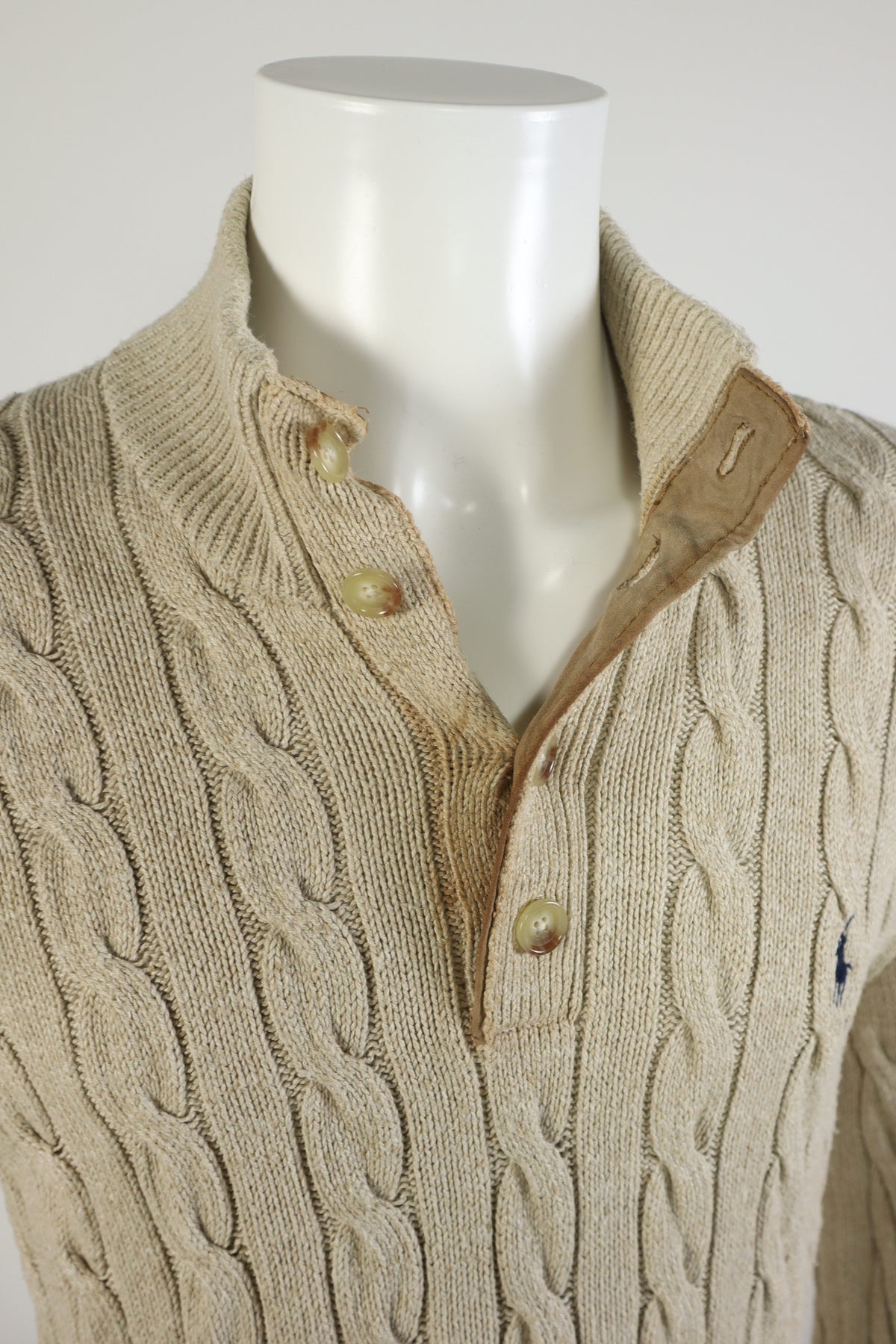 Ralph Lauren kabeltrui met knoopjes - M