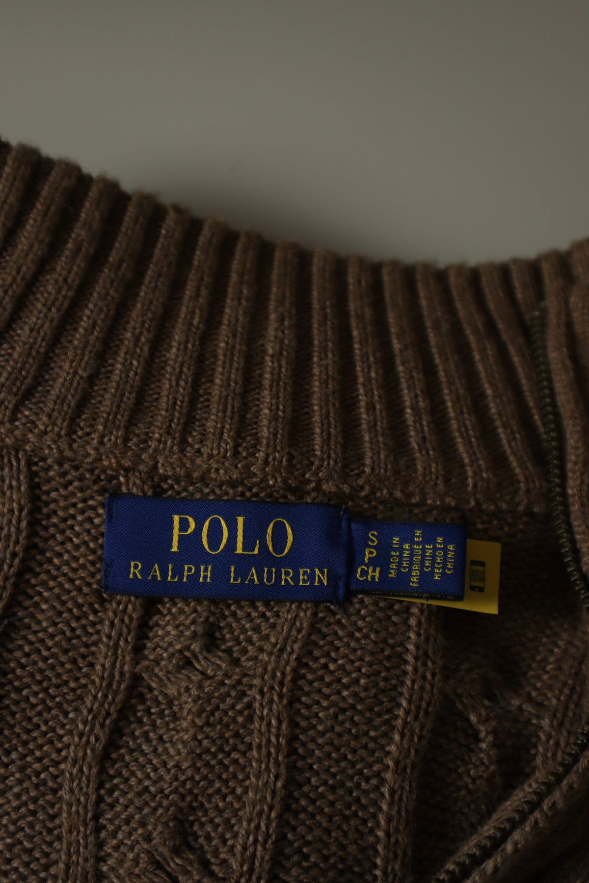 Ralph Lauren kabeltrui met kwart rits - M