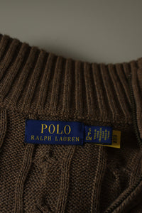 Ralph Lauren kabeltrui met kwart rits - M
