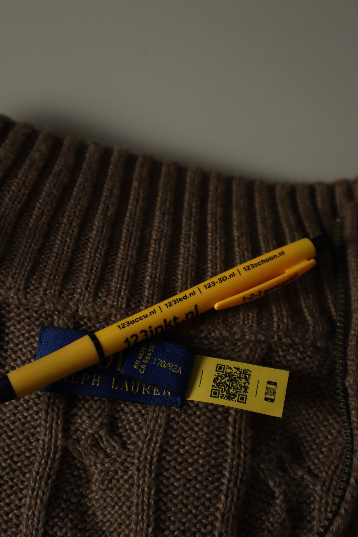 Ralph Lauren kabeltrui met kwart rits - M