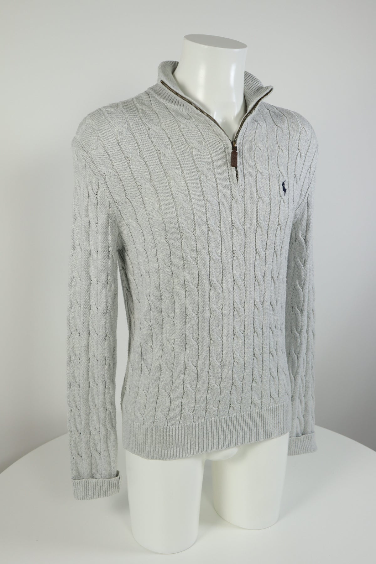 Ralph Lauren kabeltrui met kwart rits - S