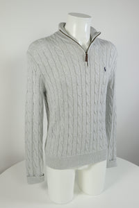Ralph Lauren kabeltrui met kwart rits - S