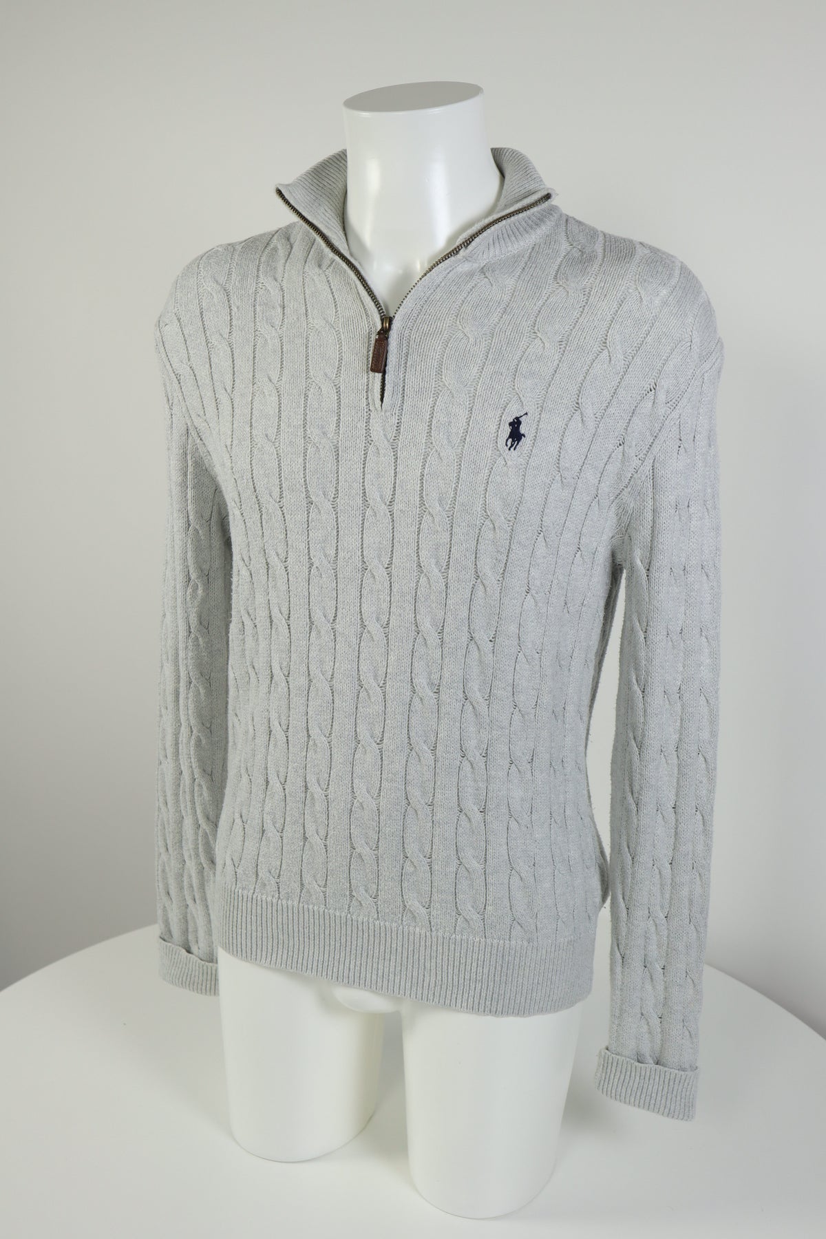 Ralph Lauren kabeltrui met kwart rits - S