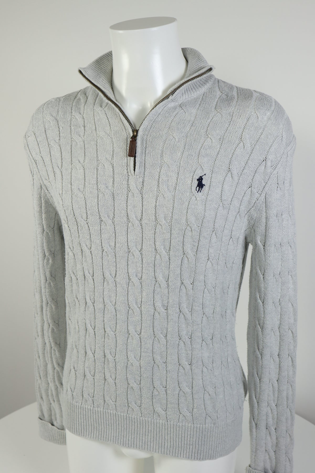 Ralph Lauren kabeltrui met kwart rits - S