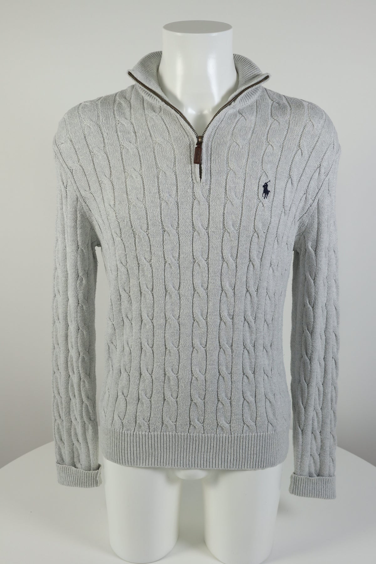 Ralph Lauren kabeltrui met kwart rits - S