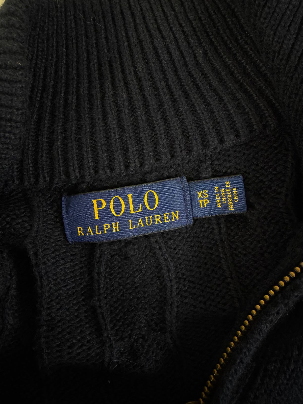 Ralph Lauren kabeltrui met kwart rits - M