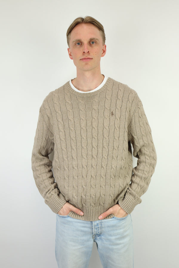 Ralph Lauren kabeltrui met ronde hals - L