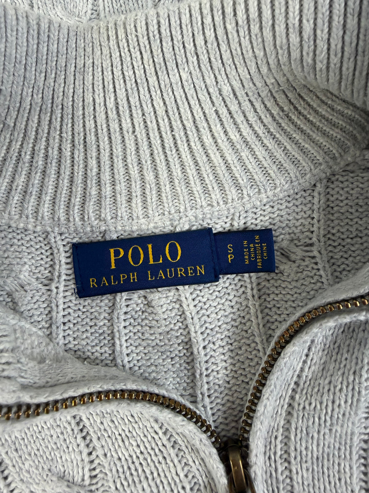 Ralph Lauren kabeltrui met kwart rits - S