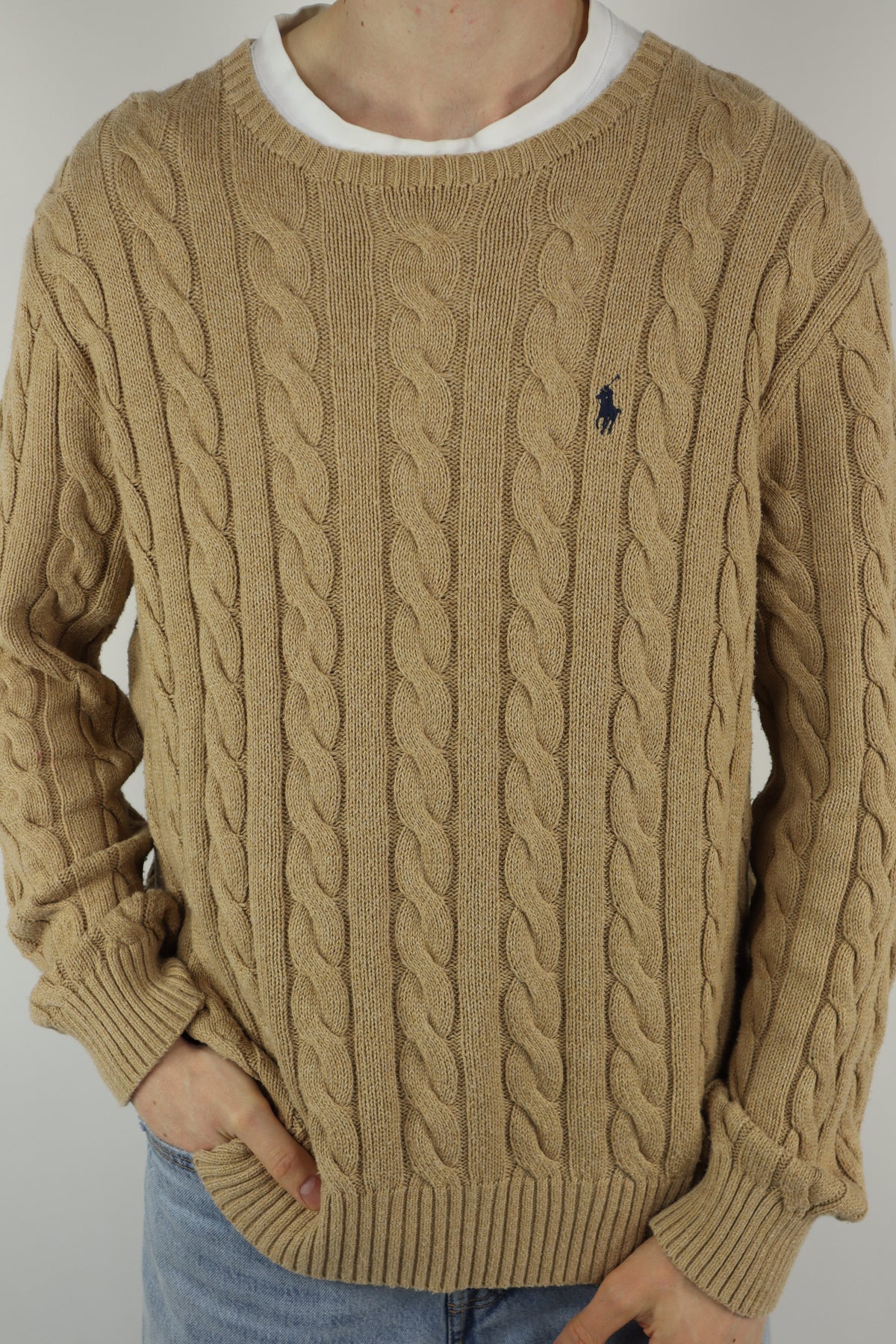 Ralph Lauren kabeltrui met ronde hals - L