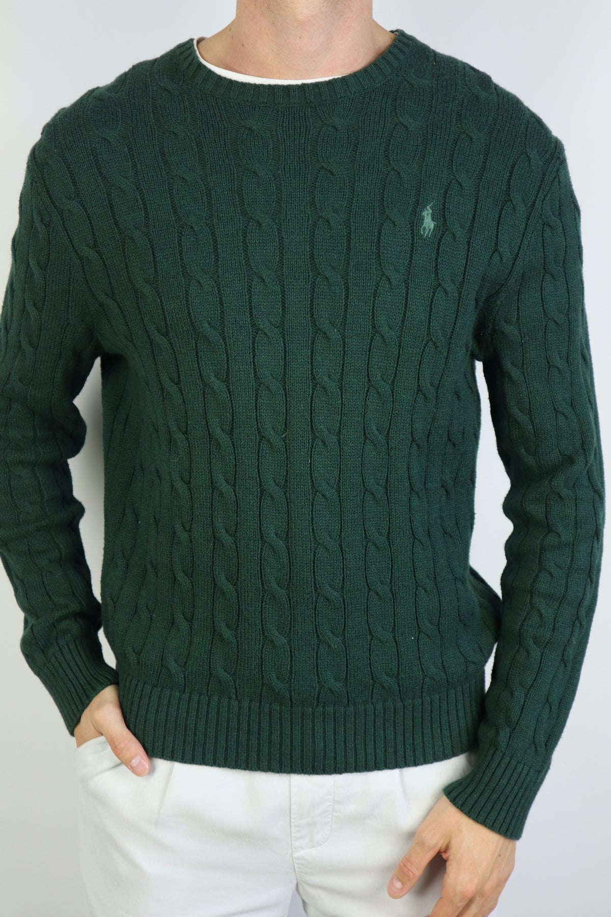 Ralph Lauren kabeltrui met ronde hals - M