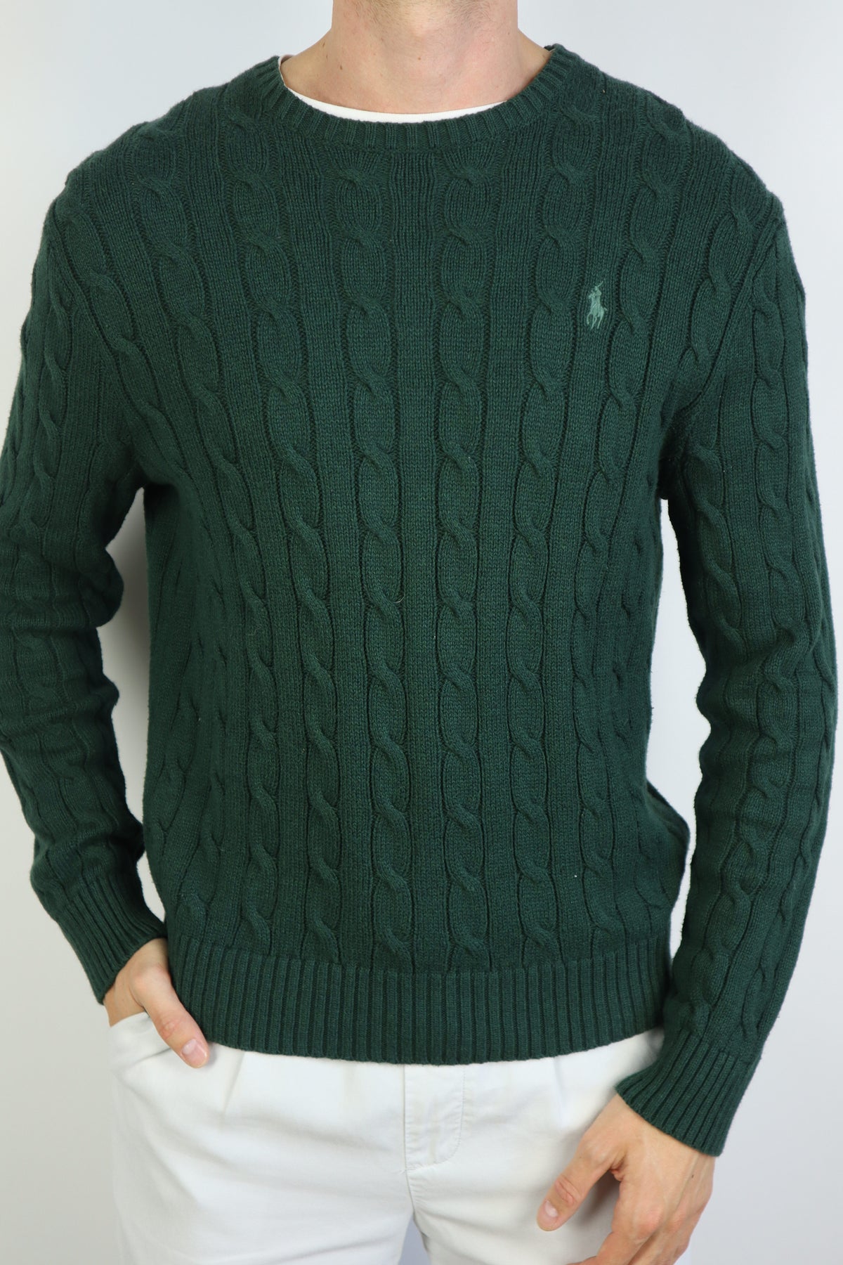 Ralph Lauren kabeltrui met ronde hals - M