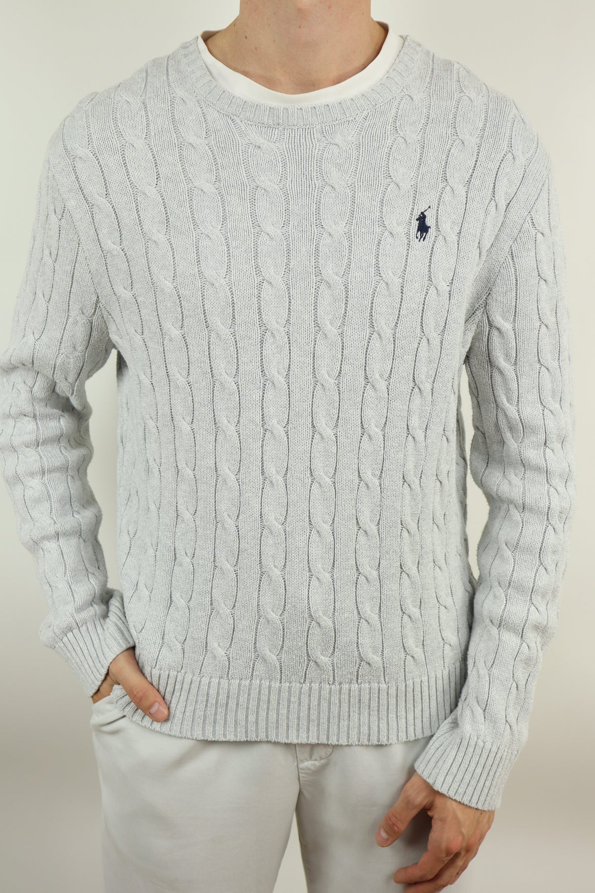 Ralph Lauren kabeltrui met ronde hals - M