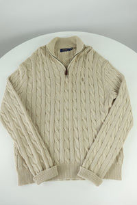 Ralph Lauren kabeltrui met kwart rits - M