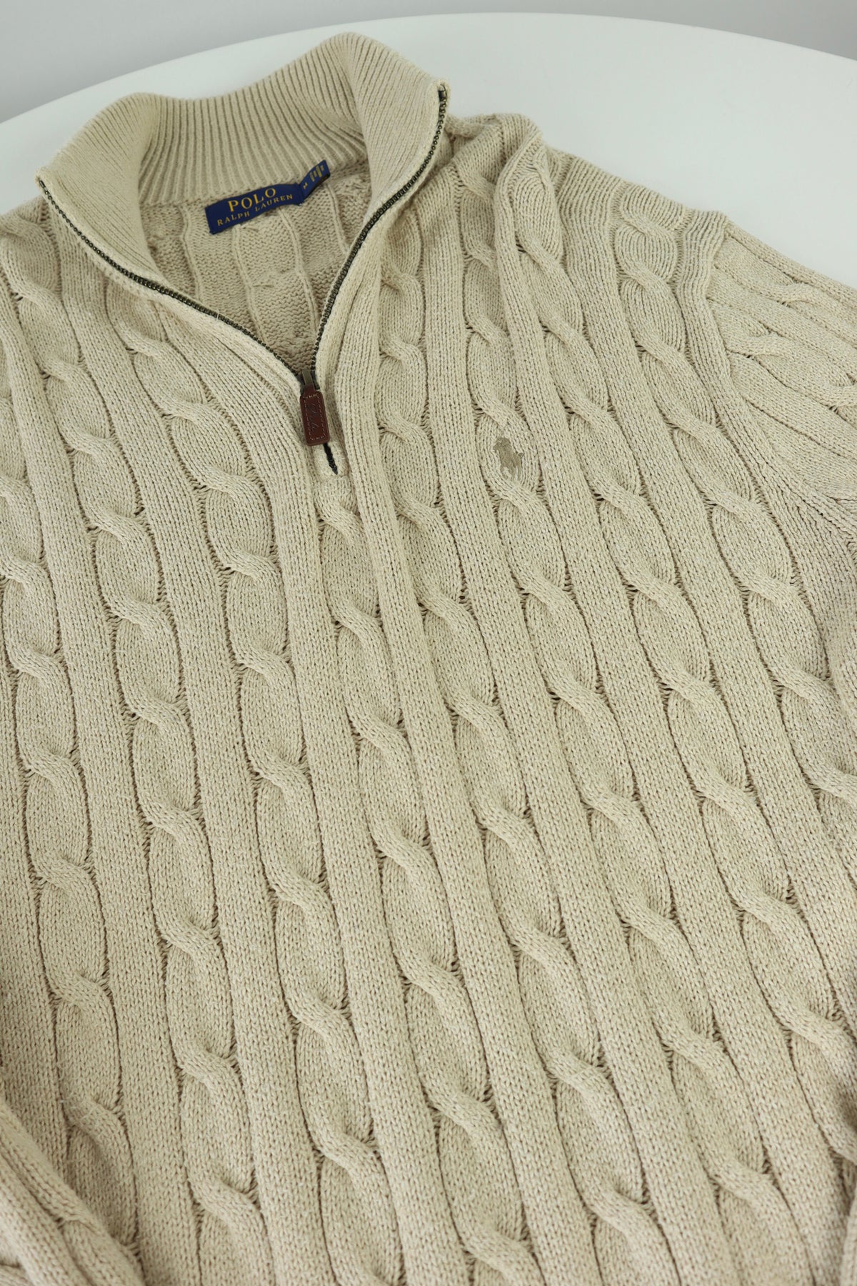 Ralph Lauren kabeltrui met kwart rits - M