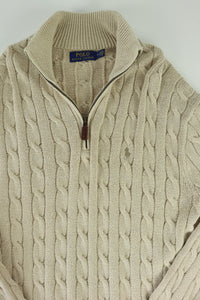 Ralph Lauren kabeltrui met kwart rits - M