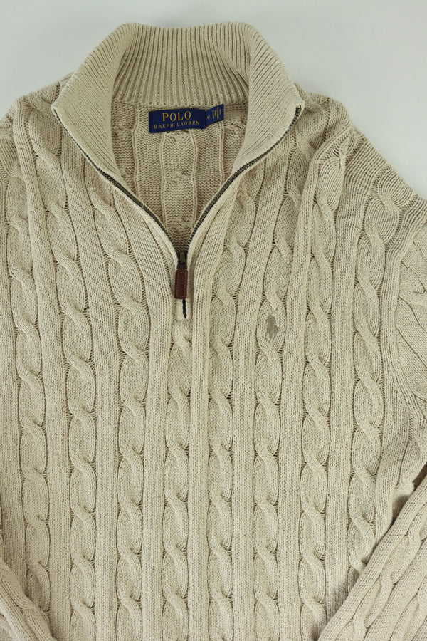 Ralph Lauren kabeltrui met kwart rits - M