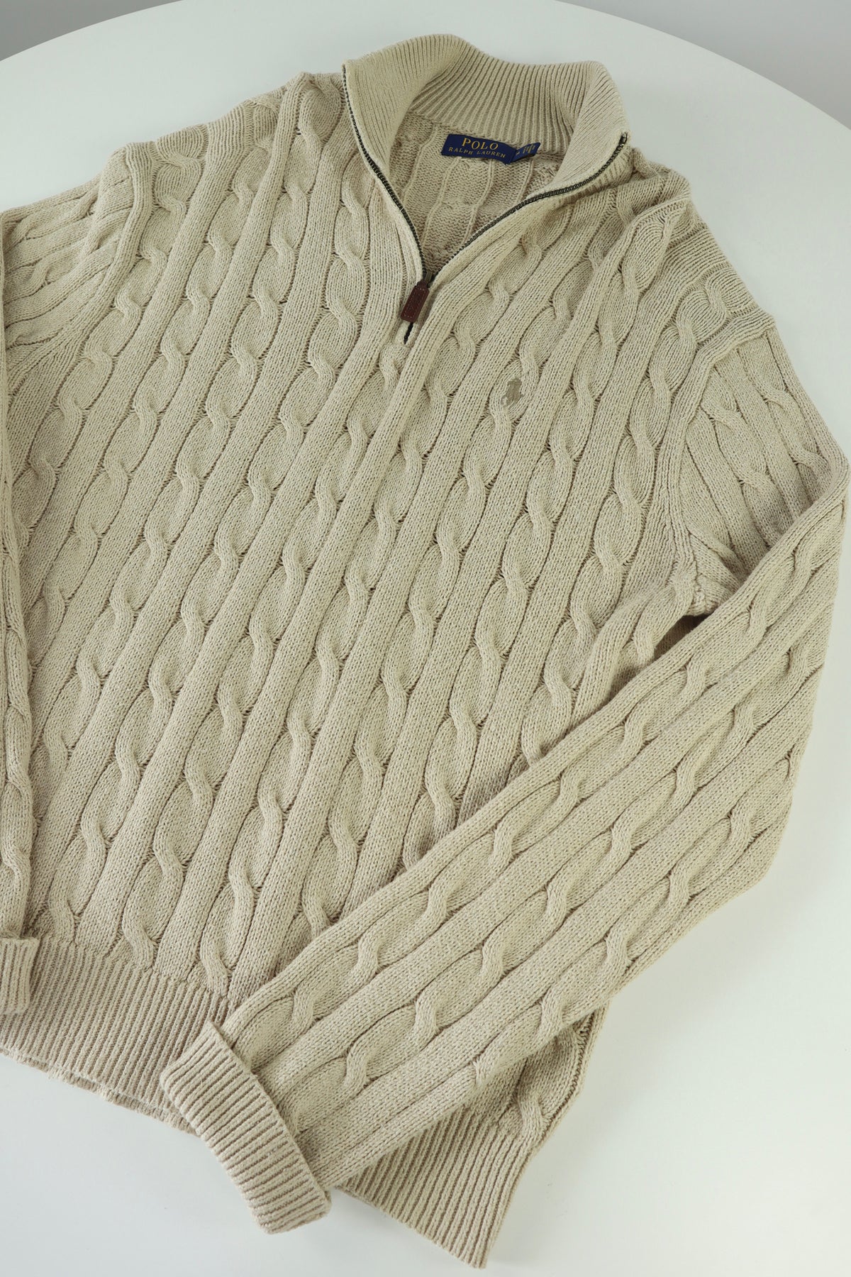Ralph Lauren kabeltrui met kwart rits - M