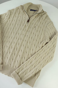 Ralph Lauren kabeltrui met kwart rits - M