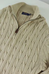 Ralph Lauren kabeltrui met kwart rits - M