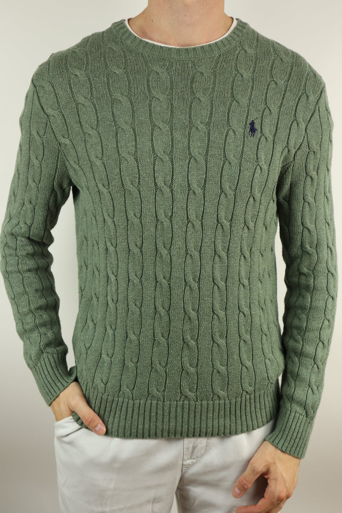Ralph Lauren kabeltrui met ronde hals - S