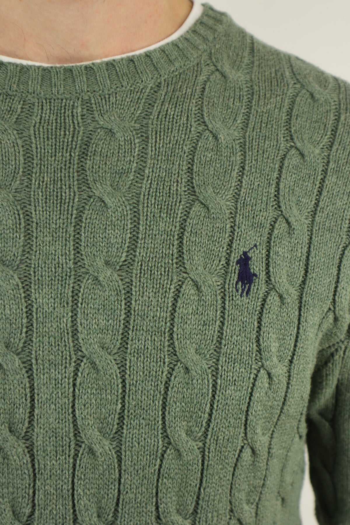 Ralph Lauren kabeltrui met ronde hals - S
