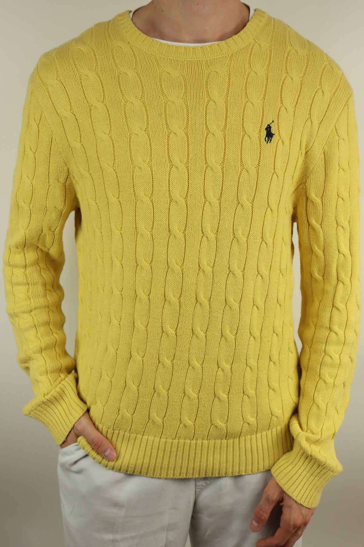 Ralph Lauren kabeltrui met ronde hals - L