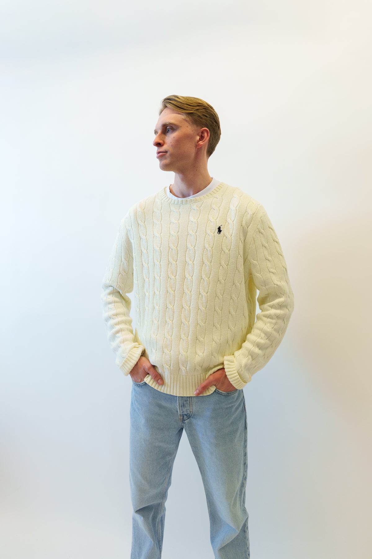 Ralph Lauren kabeltrui met ronde hals - L