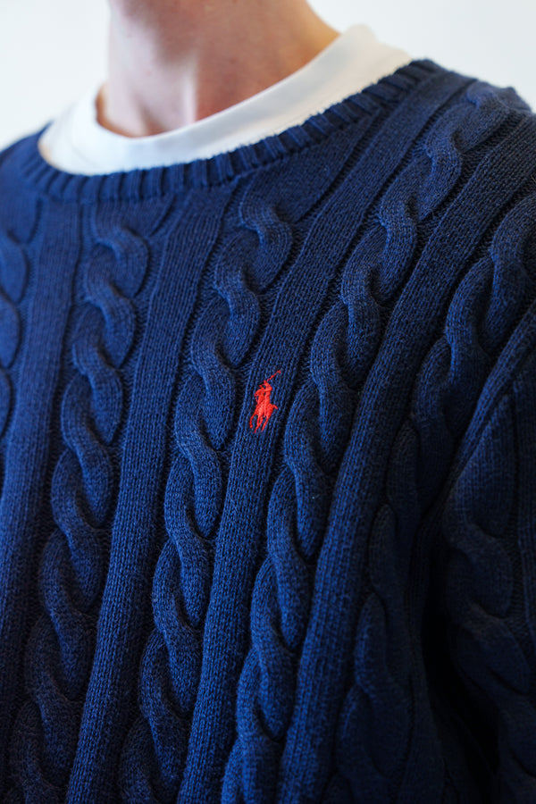 Ralph Lauren kabeltrui met ronde hals - L
