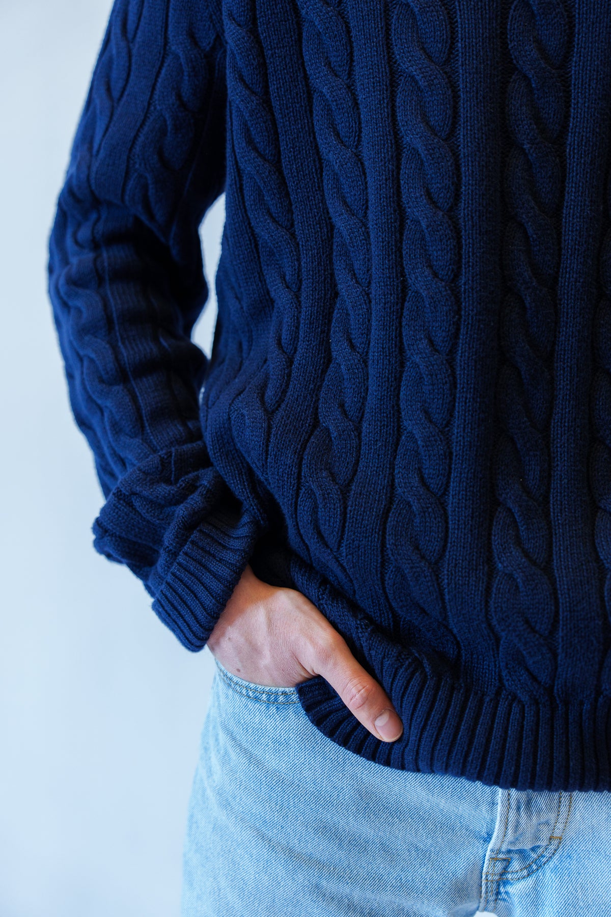 Ralph Lauren kabeltrui met ronde hals - L