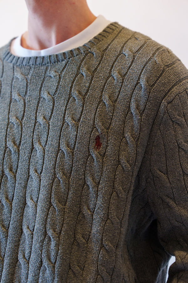 Ralph Lauren kabeltrui met ronde hals - L