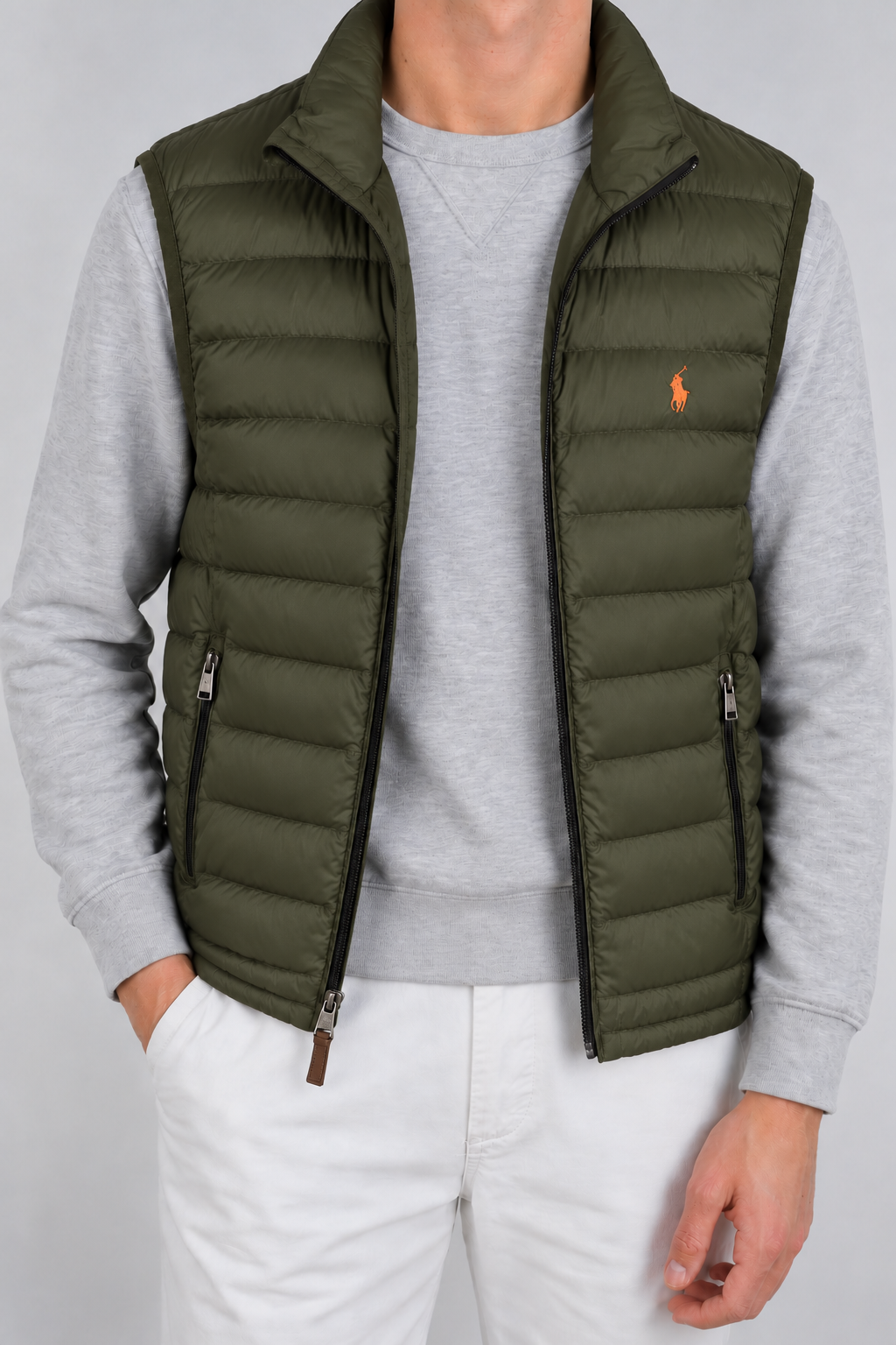 Ralph Lauren bodywarmer khaki maat L — open modelfoto